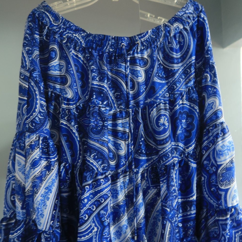 Lauren Ralph Lauren  Blue Twill Ruffled Paisley Skirt (XL)